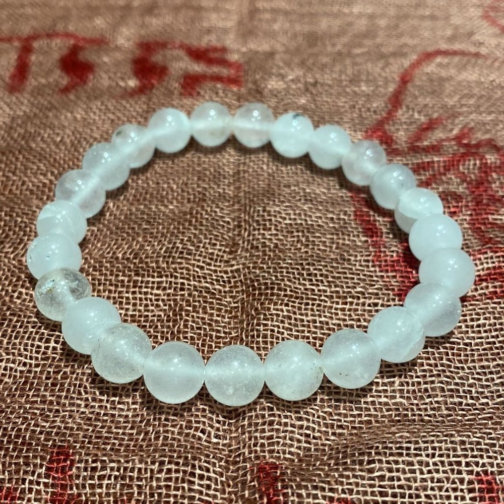8MM White Agate Bead Stretchy Bracelet